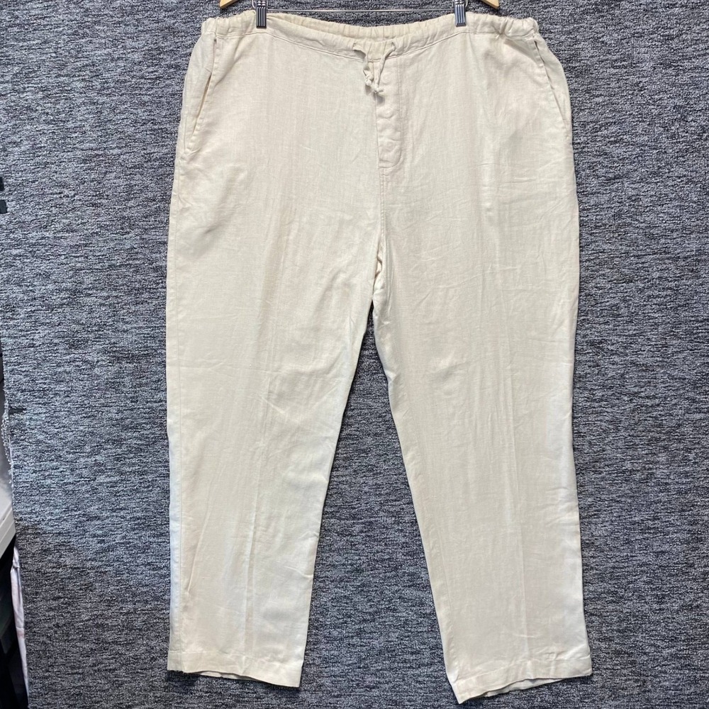 Toscano 100% Linen Pants Mens XXL Cream Beige Drawstring Elastic Waist Resort